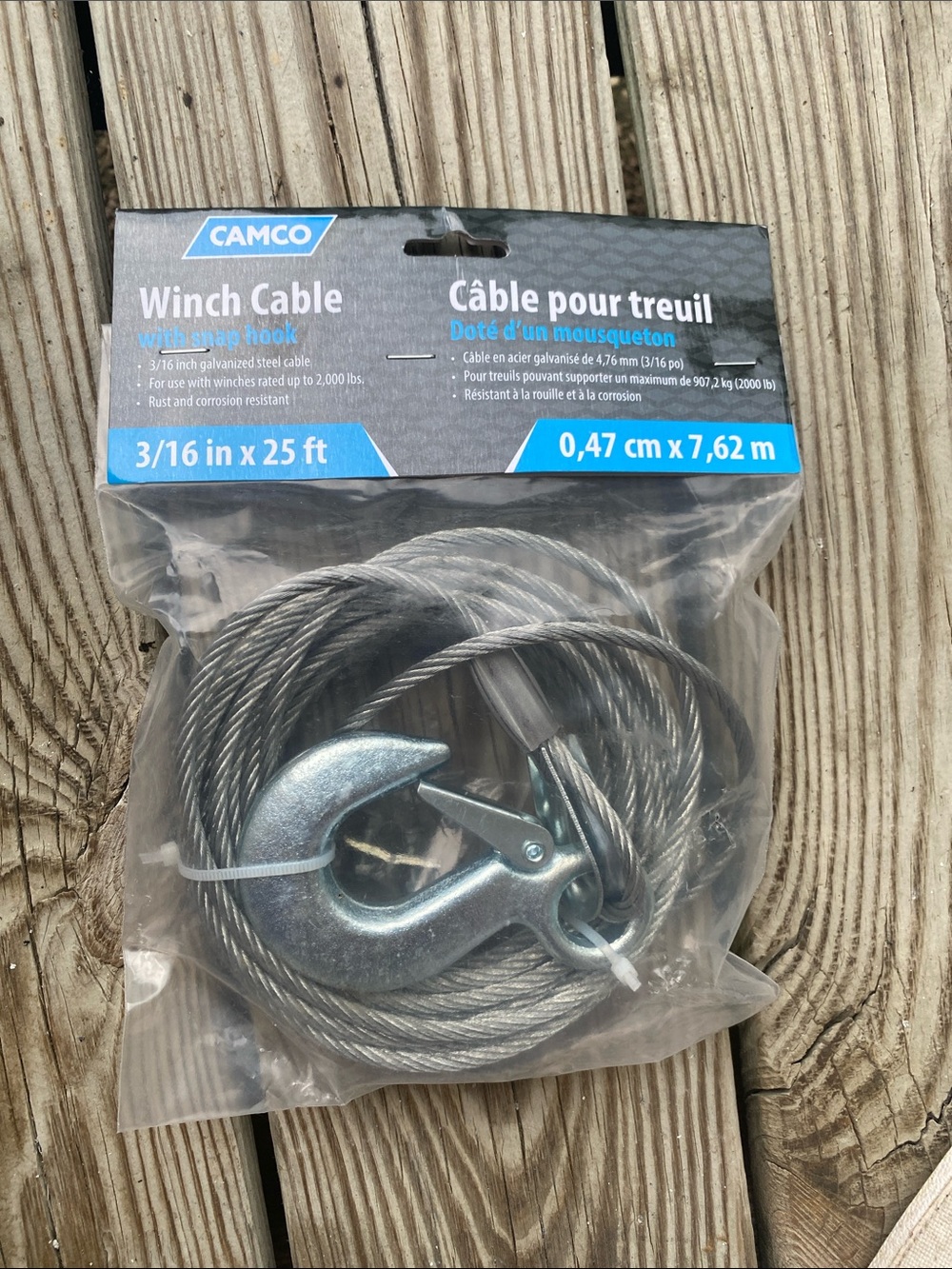 Camco 3/16 in x 25 ft Galvanized Winch Cable with Snap Hook - Silver